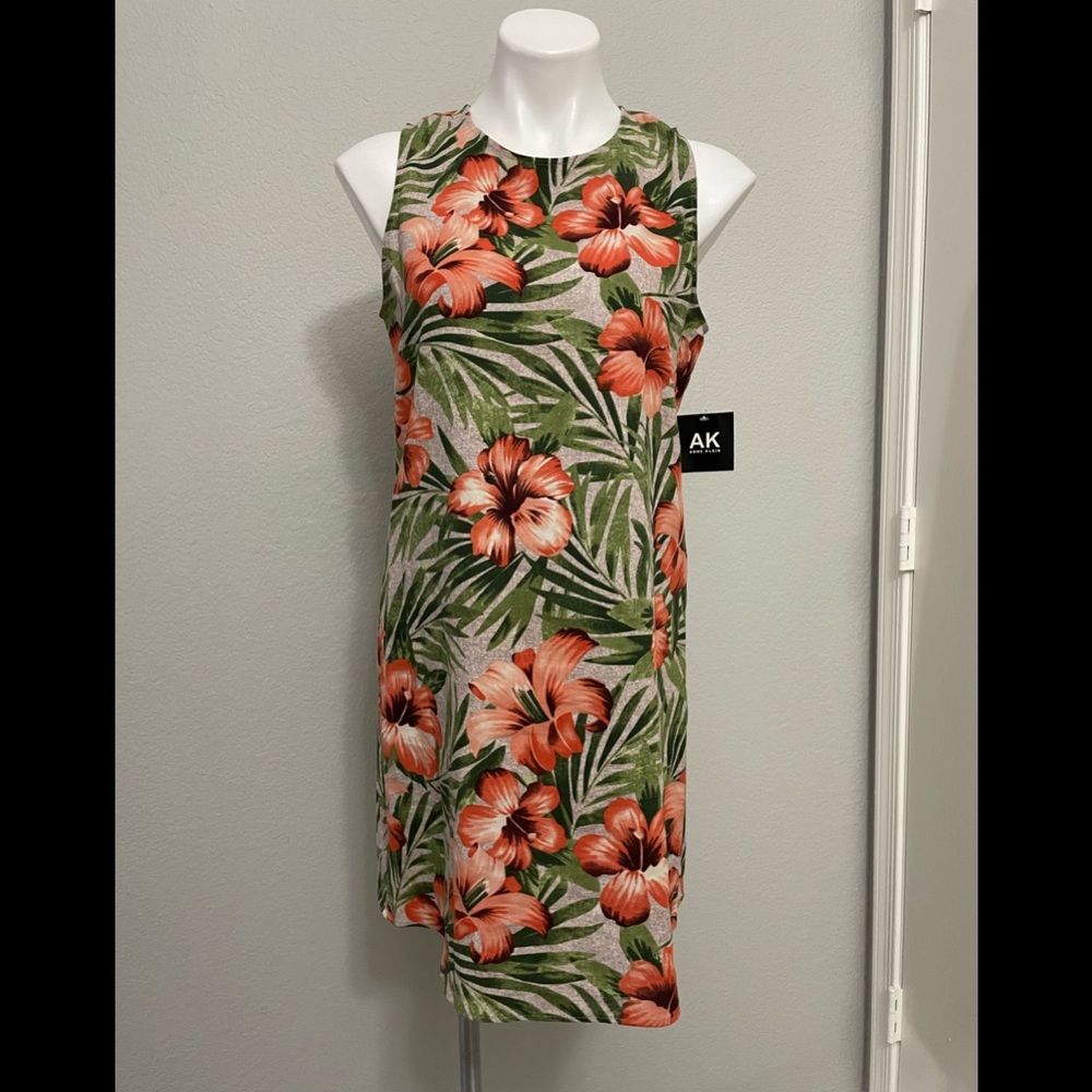 NWT Anne Klein Hibiscus Print Sleeveless Dress Small Linen